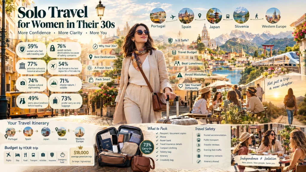 woman with passport and suitcase in lisbon showing how solo travel cost varies by budget