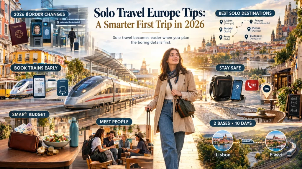 solo travel europe tips for a smarter first trip in 2026 covering trains, budget, safety